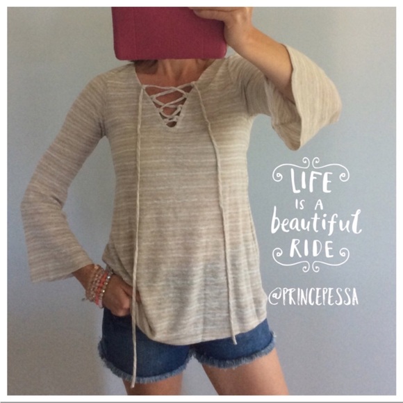 Women's Beige Lace-Up Top - Picture 1 of 6